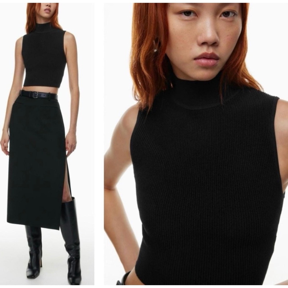 Aritzia Black Sleeveless Ribbed Mock Neck Crop Tank Top